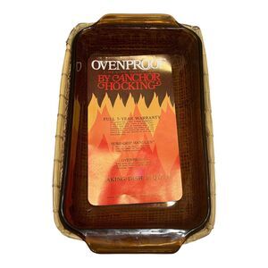 Anchor Hocking 432 Baking Dish 1.5 Quart Amber Color Vintage Fire King w/Basket